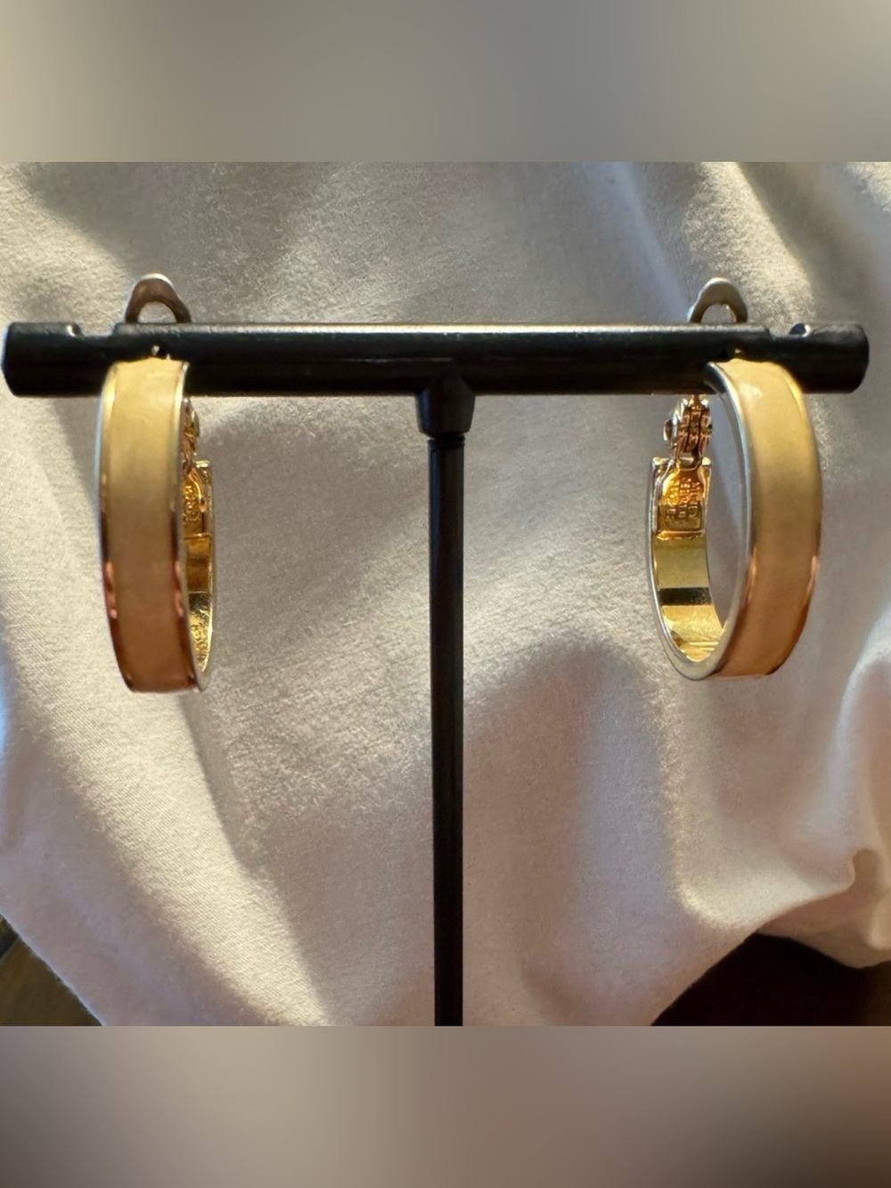 vintage Monet cream enamel hoop earrings